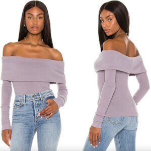 FREE PEOPLE Snowbunny Off Shoulder Sweater Top Womens S Purple Smoke Clean Girl